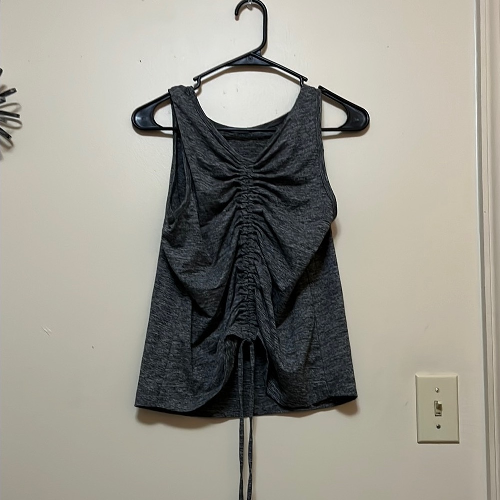 Gray Ruched Tie Front Sleeveless Tank Top